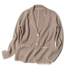 PK18CH009 100% cardigan col en cachemire naturel tricot cardigan haut de gamme dame